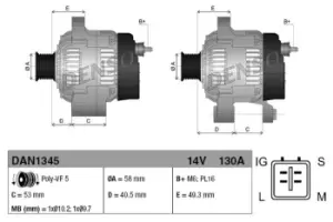 Image of Denso DAN1345 Alternator 14 V 130 A