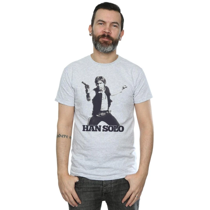 Image of Star Wars Star Wars Men Han Solo Retro Photo T-Shirt in Grey Size: Small Grey S Male 5057736872758