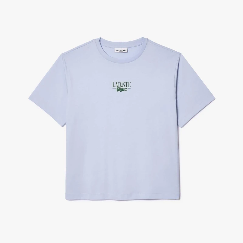 Image of Lacoste Relaxed-Fit Printed Cotton T-Shirt Blue female 8