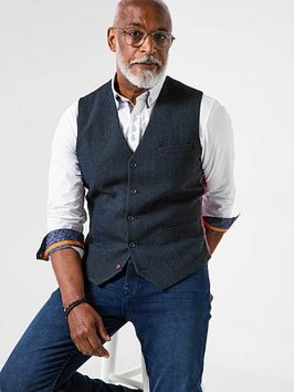 Image of Joe Browns Joe Browns Men Classic Look Herringbone Button Waistcoat in Navy Size: 38R Navy 38R Male 5059953308478