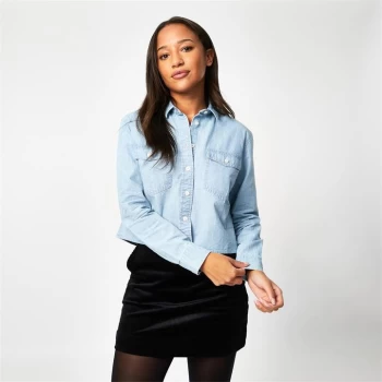 Image of Jack Wills Glydebourne Cropped Shirt - Blue Overdye