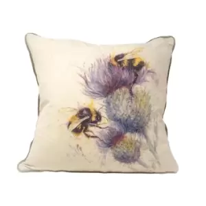 Image of Jane Bannon Bees On Thistle Feather Filled Cushion (One Size) (Cream)