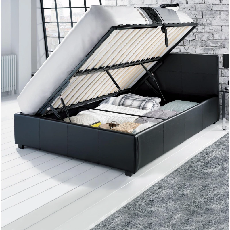 Image of GFW Side Lift Ottoman Storage Bed 150cm with Mattress Hard Storage King Black 91139201002