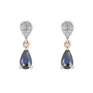 Image of Blue Sapphire Diamond Droplet Yellow Gold Earrings GE2420L