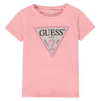 Image of Guess Glitter Triangle T Shirt - Pink