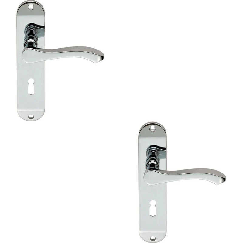 Image of Loops 2x PAIR Scroll Lever Door Handle on Lock Backplate 180 x 40mm Polished Chrome Multi