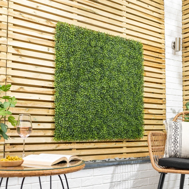 Image of Christow Artificial Boxwood Living Wall Panels Fence Covering Indoor Outdoor (4 x 50cm) Green