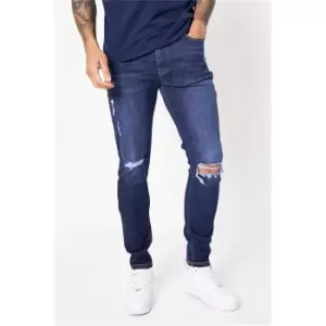 Image of I Saw It First Dark Blue Skinny Fit Knee Cutout Jeans - Blue