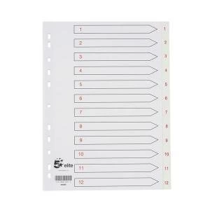 Image of Elite A4 Premium Index White Tabs Polypropylene 1 12 White 940295