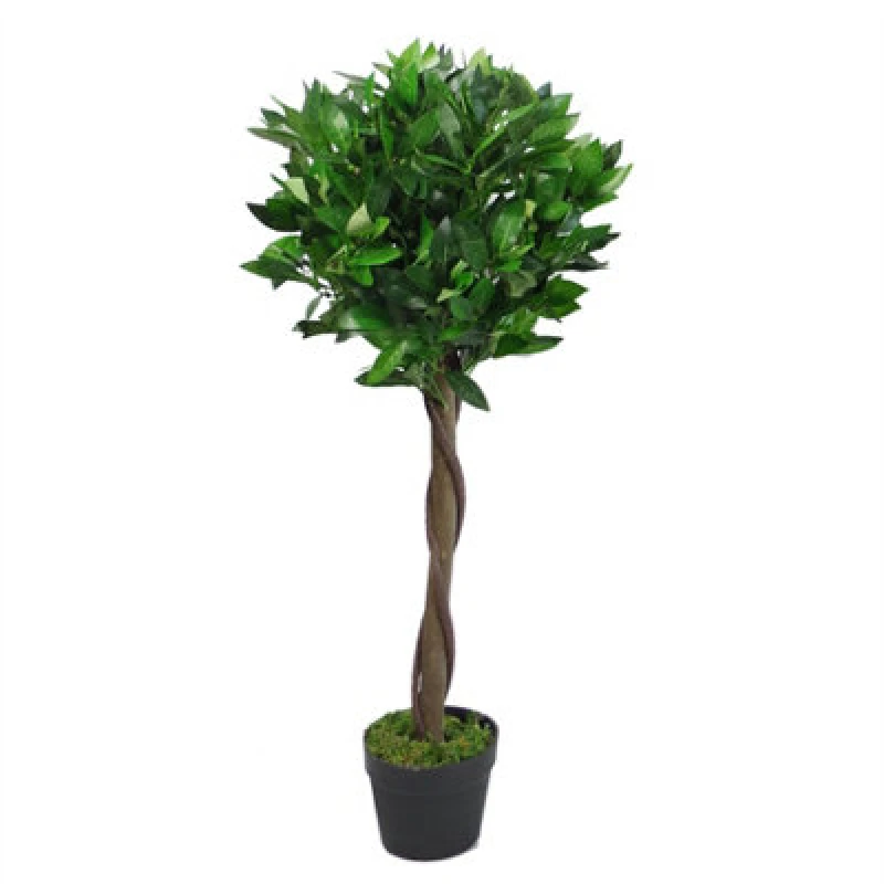 Image of Leaf Design 90cm (3ft) Twist Natural Trunk Artificial Topiary Bay Laurel Ball Tree