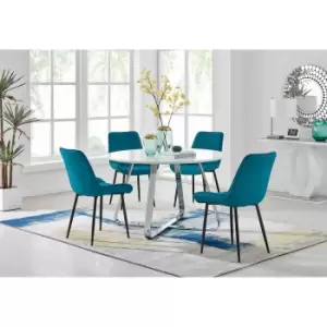 Image of Furniture Box Santorini White Round Dining Table and 4 Blue Pesaro Black Leg Chairs