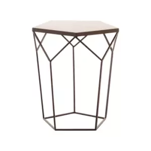Image of Pentagonal Side Table with Marble Top and Matte Black Iron Legs
