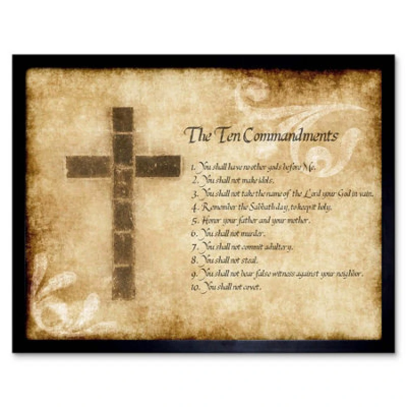 Image of Artery8 Ten 10 Commandments Cross Christian Religious Quote Framed Wall Art Print