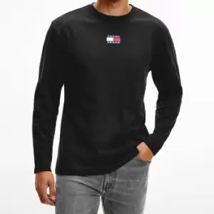 Image of Tommy Jeans Mens Badge Logo Long Sleeve T-Shirt - Black - M