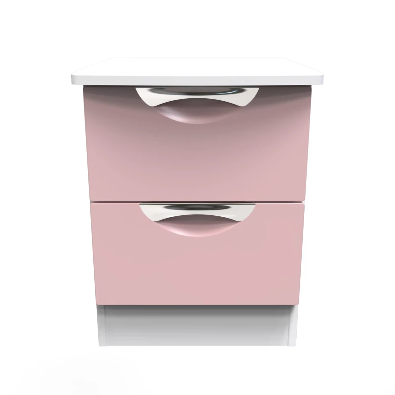 Image of Welcome Furniture Ready Assembled Camden 2 Drawer Bedside In Kobe Pink & White, Pink CAM005KPW