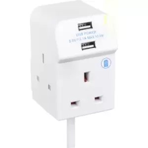 Image of Masterplug 3 Socket 13A Compact Extension Lead + 2 x USB 2m in White
