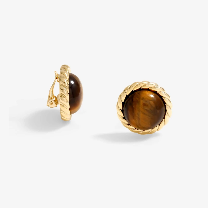 Image of Jon Richard Gold Plated Tigers Eye Clip Earrings Gold