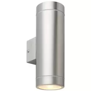 Image of Saxby Palin XL Outdoor Up Down Wall Lamp Brushed Stainless Steel & Clear Glass IP44