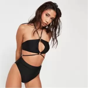 Image of Missguided Ring Halterneck Cut Out Bikini Top - Black