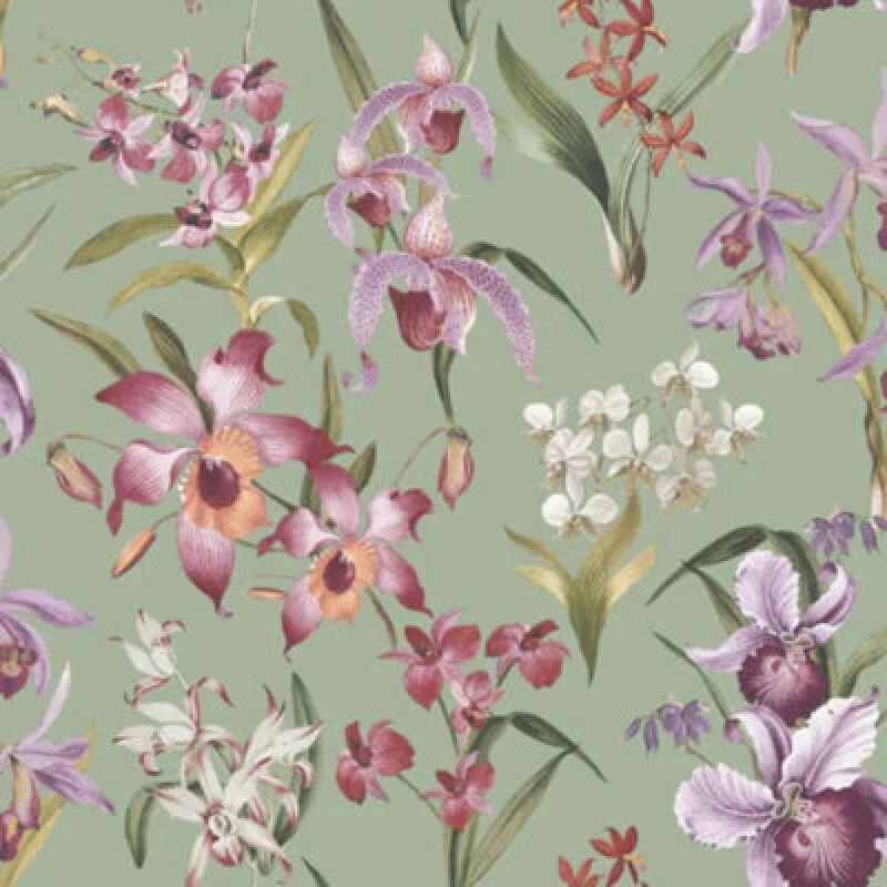 Image of Rasch Maya Floral Sage Green Wallpaper Vibrant Flowers Modern Feature Wall WL-283654