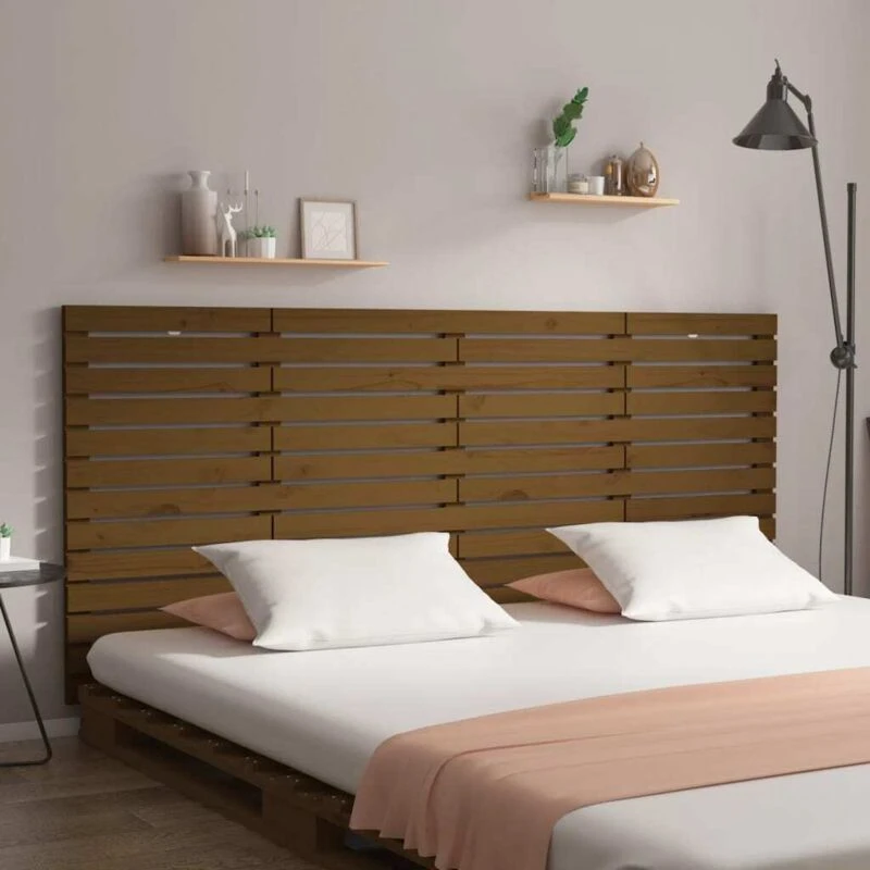 Image of Vidaxl Wall Headboard Honey Brown 206X3X91.5cm Solid Wood Pine, Brown 824671