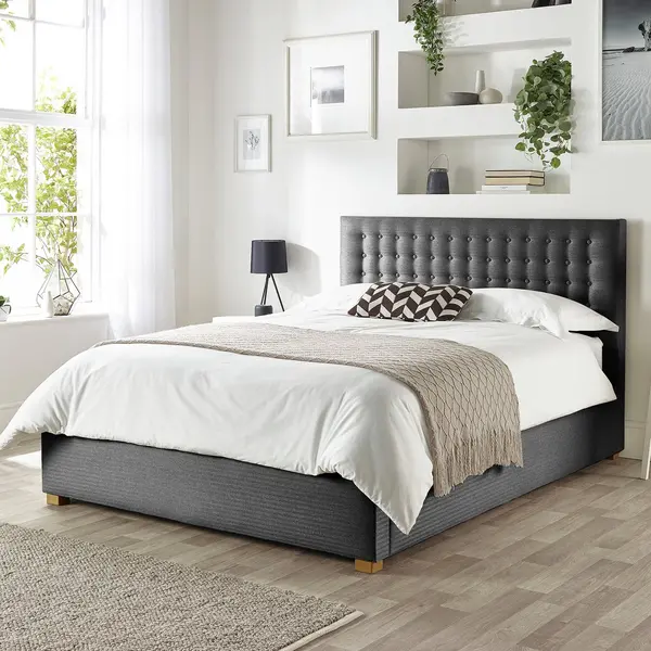 Image of Catherine Lansfield CL Opulence Twill Kingsize Ottoman Bedframe - Charcoal