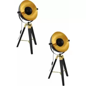 Image of Loops - 2 pack Table Lamp Desk Light Black & Brass & Gold Wood & Steel 1x 60W E27