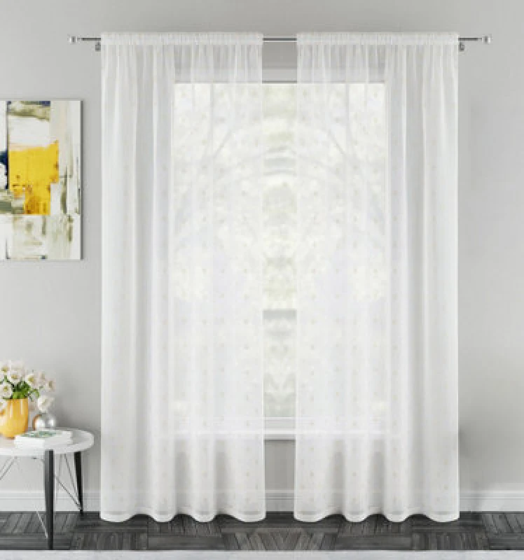 Image of Tyrone Textiles Destiny Gold Metallic Dimond Print On Sheer Fabric - Pair 140 X 229Cm (55X90")