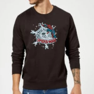 Image of Marvel Comics The Amazing Spider-Man Snowflake Web Black Christmas Sweatshirt - S - Black