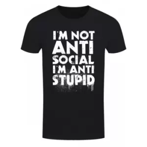 Image of Grindstore Mens IA'm Not Anti-Social IA'm Anti-Stupid T-Shirt (L) (Black/White)