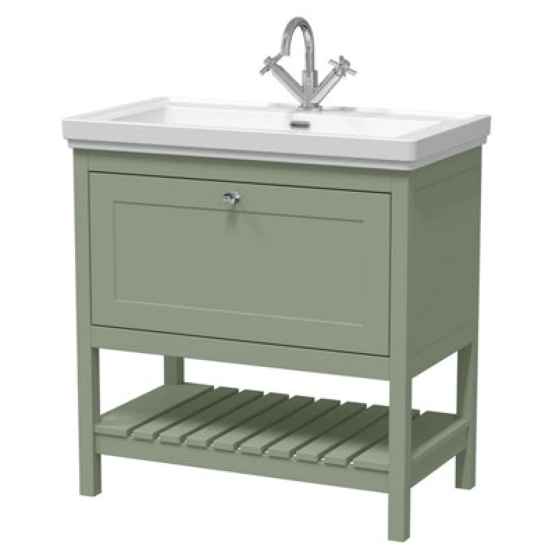 Image of Balterley Bathroom 1 Soft Close Drawer Floor Vanity Unit Basin, Green, 830mm in Green Green Unisex