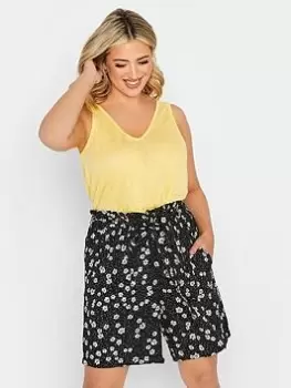 Image of Yours Yours Paperbag Waist Short Dotty Daisy, Black, Size 20, Women