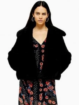 Image of Topshop Faux Fur Button Up Jacket - Black
