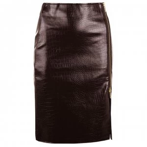 Image of Biba Croc PU Skirt - Chocolate