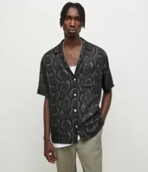 Image of AllSaints Mens Python Shirt, Jet Black, Size: XL