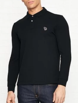 Image of Ps Paul Smith Zebra Logo Long Sleeve Pique Polo Shirt - Black