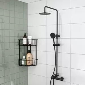 Image of Black Thermostatic Mixer Bar Shower with Round Overhead & Handset - Arissa