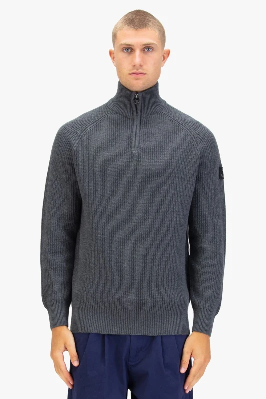 Image of Luke 1977 Luke 1977 Men Watton Plated Quarter Zip Knit Jumper in Charcoal Size: Medium Charcoal M Male 5063494106134