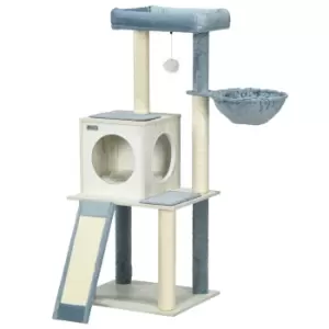 Image of PawHut 114cm Cat Tree for Indoor Cats, with Scratching Posts, hammock, Bed, House