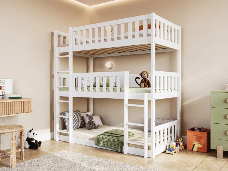 Image of Flair Bea Triple High Bunk Bed in White Size: Single White Unisex Single