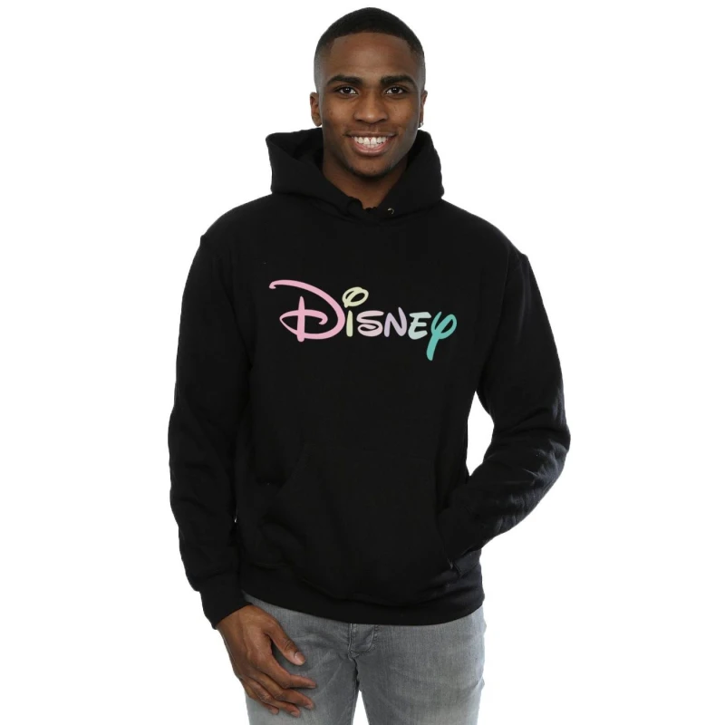 Image of Disney Men Pastel Logo Hoodie in Black Size: Small Black S Male 5059568133854