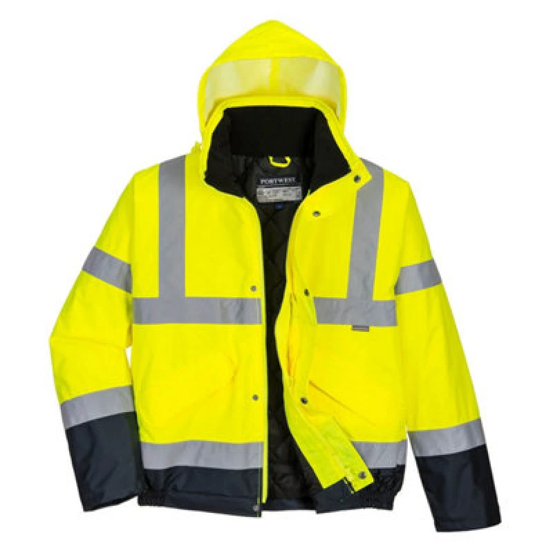Image of Oxford Weave 300D Class 3 Two Tone Hi Vis Bomber Jacket S266YNRXS Colour: Yellow / Navy