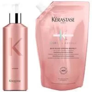 Image of Kerastase Chroma Absolu Bain Riche Chroma Respect: Refillable Aluminium Bottle and Shampoo Refill Pouch 500ml