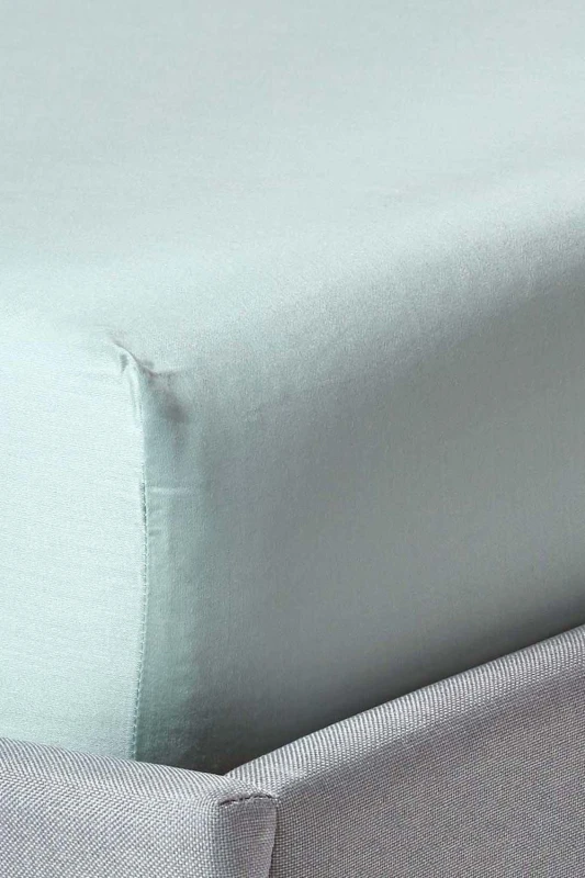 Image of Homescapes Sateen Cotton Deep Fitted Sheet 18" 400 Thread Count in Duck Egg Blue Size: Super King Fitted Duck Egg Blue Unisex Super King Fitted