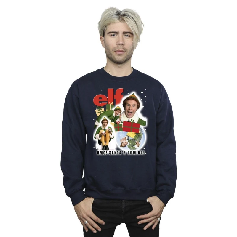 Image of Elf Elf Men Buddy Collage Sweatshirt in Navy Size: Small Navy S Male 5063283847422