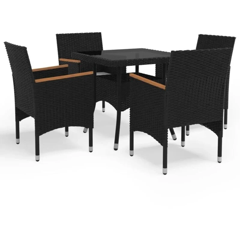 Image of VIDAXL 5 Piece Garden Dining Set Poly Rattan and Tempered Glass Black Vidaxl 8720286852408
