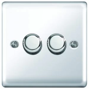 Image of Wickes Dimmer Switch 2 Gang 2 Way 400W Polished Chrome Raised Plate