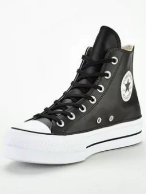 Image of Converse Chuck Taylor All Star Leather Lift Platform Hi, Black/White, Size 4.5, Women