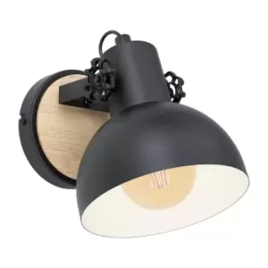 Image of LED Wall Light / Sconce Black & Wood Round Adjustable Shade 1 x 10W E27 Bulb