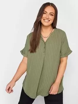 Image of Yours Short Sleeve Half Placket Blouse Green Stripe, Green, Size 20, Women